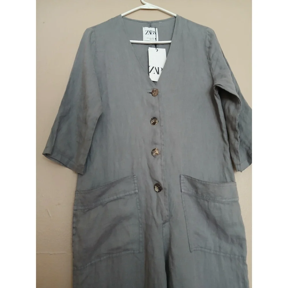Zara Jumpsuit Small 100 Linen Relaxed Fit Lagenlook Minimalist Bohemian New